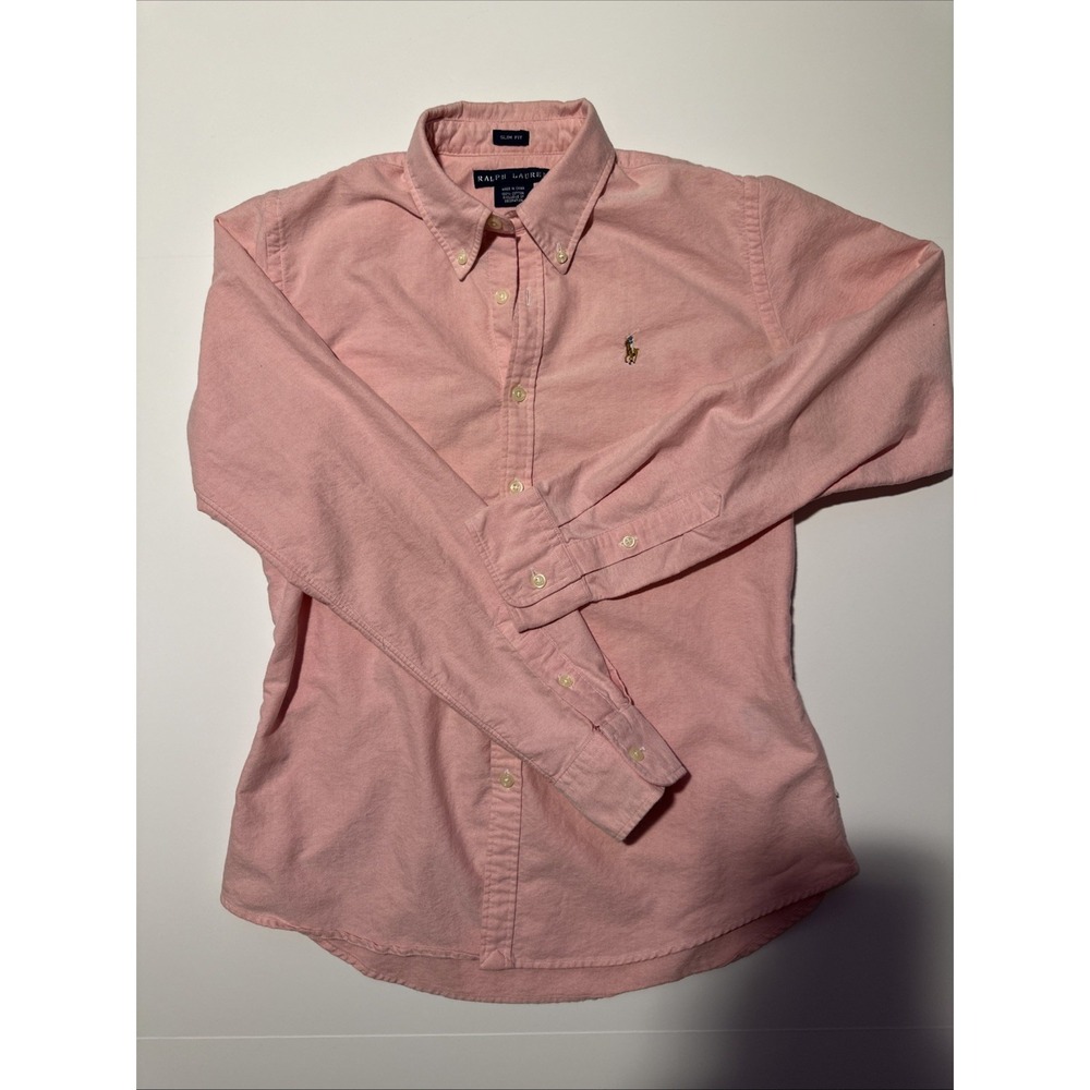 Ralph Lauren Kids Youth 8 Pink Button Down Long Sleeves Cotton Slim Fit Shirt